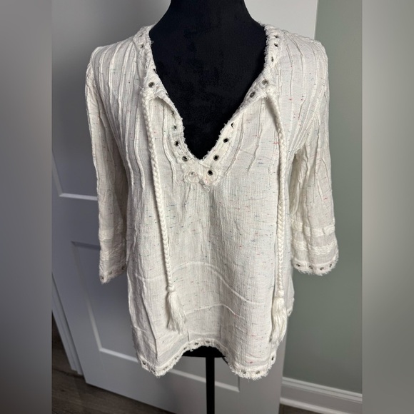 Tularosa REVOLVE Ivory confetti Bell Sleeve Babydoll Blouse Boho Top Pleated - Picture 2 of 10